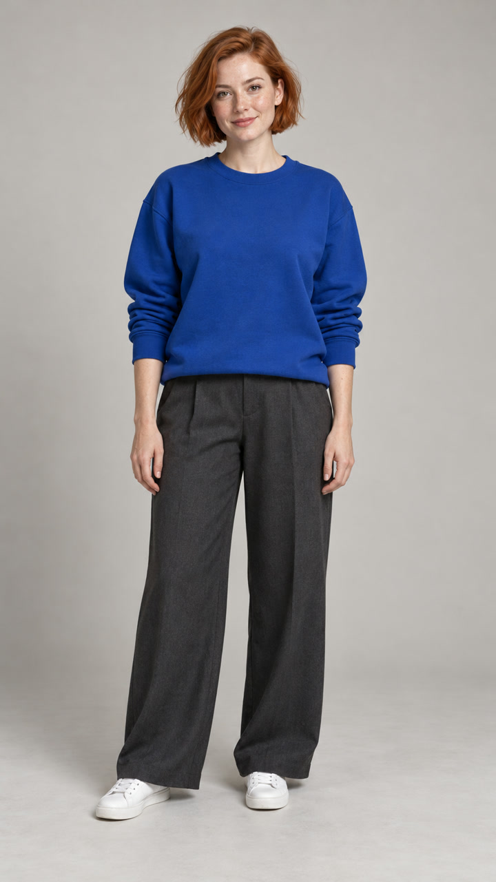 Our fictional AI-generated example dancer with a blue sweatshirt
